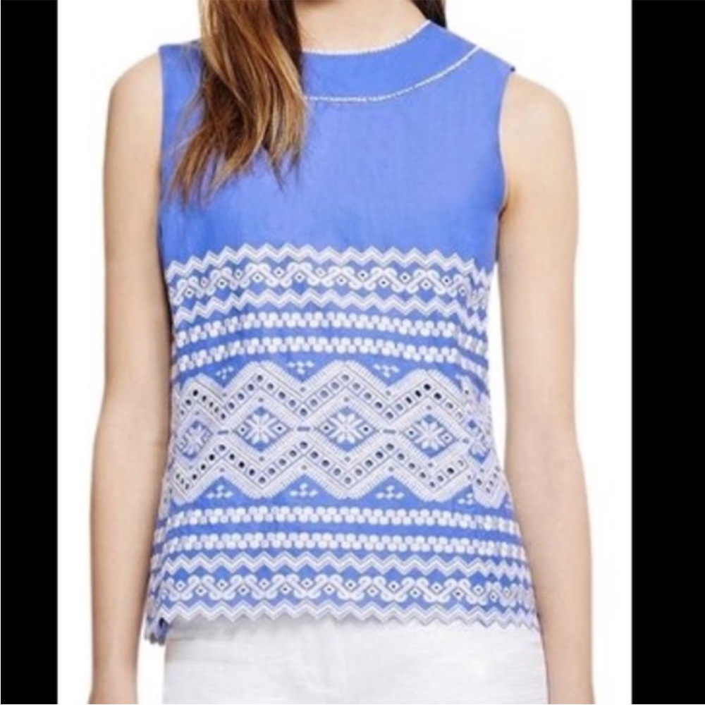 NWOT Tory Burch Blue and White Lace Top - Size 6